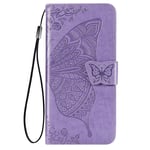 KERUN Case for Nokia 2.4 Wallet PU/TPU Leather Phone Cover, Butterfly Embossed Case with [Card Slots] [Kickstand] [Magnetic Closure] Shock-Absorbent Bumper. Light Purple