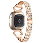 Bling Rhinestone Dekorband i Rostfritt Stål med 5 Pärlor för Fitbit Versa 4/Sense 2 - (FMY) Pink gold Fitbit Versa 4