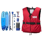 AQUAPLANET Inflatable Stand Up Paddle Board Kit - All Round Ten, Blue | 10 Foot |Includes Fin, Paddle, Pump, Repair Kit, Backpack, Leash & Helly Hansen Sport II Buoyancy Aid Unisex Red/Ebony 50/60