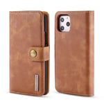 DG.MING Retro 2in1 Leather Wallet Magnetic Removable Detachable Case For iphone 12 Flip Cover (Brown, iphone12)