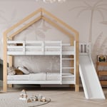Lit superposé-Lit superposé avec toboggan et échelle inclinée à trois niveaux, lit cabane avec protection antichute, lit enfant, cadre de lit en bois
