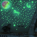 296 pcs Glow in Dark Stars and Moon Castle, Licorne rougeoyante pour plafond et décalcomanies murales, chambre de literie pour enfants ou cadeau