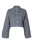 Myra Ls Stripe Short Denim Jacket - Medium Blue Denim White