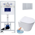Villeroy & Boch Pack WC Bâti-support + WC Swiss Aqua Technologies sans bride et fixations invisibles + Plaque chrome mat