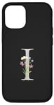 Coque pour iPhone 15 Pro Lettre I florale en titane noir personnalisable