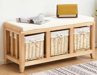 Lincoln Wicker Basket 3 Drawer Shoe Storage Bench Unit