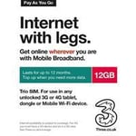 3 Trio 12GB Pay as You Go Mobile Broadband SIM