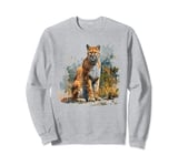 fierce mountain lion sitting, puma animal realistic cougar 2 Sweatshirt