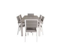 Albany Trädgårdset bord 90x152/210cm och 6 stole Levels vit, grå, gråvit.
