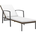 Transat chaise longue bain de soleil lit de jardin terrasse meuble d'extérieur avec coussin résine tressée marron - Marron