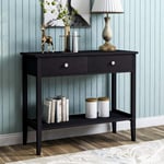 BTM Console Table with Two Drawers Storage Shelf, Wooden Entryway Living Room Side Table Dressing Table Desk for Living Room Bedroom Hallway, Study Desk for Study Room (Black)