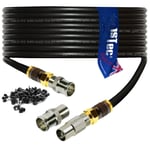 1STec 5m Black Virgin Media Quick Fit Male Push on to Female F-connector Isolator IEC Gold Plated Extension Cable with Clips for V6 TIVO Set Top Box or VIVID Fibre Super Hub Broadband Modems 5 Metre
