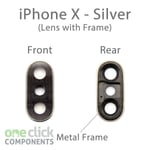 New Replacement REAL GLASS Camera Lens Cover for Apple iPhone X - Silver Lens &