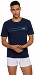 BOSS Mens Urban T-Shirt RN Pyjama T-Shirt in Stretch Cotton with Logo Print Blue