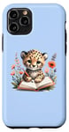 Coque pour iPhone 11 Pro Adorable guépard écrit dans un carnet sur fond bleu