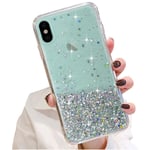 LCHULLE Green Girls Case for iPhone 7 Plus Glitter Cover Paillette Case Sparkle Bling Bling Protective Case Clear TPU Bumper Silicone Case Back Cases Cover for iPhone 8 Plus Cover