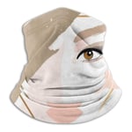 Jiayou J Portrait Of A Blonde Girl. Abstract Face. Golden Linear Triangle Frame And Pink, Nude, Rose Brush Strokes. Unisex Fleece Neck Warmer Face Warmer Neck Tube Neck Scarf Neck Gaiters