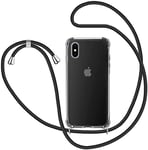 KetteTech Coque avec Cordon pour iPhone X/XS, Transparent Silicone Collier Réglable Téléphone Étui Portable Lanière Housse, Noir