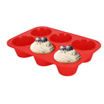 SUPER KITCHEN Deep and Jumbo Muffin Tray 6 Cup Large Silicone Muffins Pan, Non-Stick Giant Cupcake Tin, Silicon Bakeware, Baking Case, Baking Mould for Yorkshire Pudding, Bun, 27.8 x 19 x 5 cm (Red)
