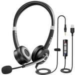 USB Headset with Microphone, Stereo Computer Headset for Clear Calls with USB/3.5mm Plug, Plug and Play, Office Headset with Volume and Mute Controls, Headset with Microphone for Laptop&Mobile Phones