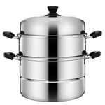 Cabilock 3Layer Stainless Steel Steamer Steam Pot with Lid for Cooking Soup and Steaming Food for Gas Electric Grill Stove 28cm