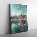Big Box Art Mountain Reflections in Norway Painting Canvas Wall Art Print Ready to Hang Picture, 76 x 50 cm (30 x 20 Inch), Blue, Cream, Grey