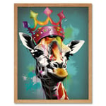 Giraffe Wearing Rainbow Crown King Queen Pop Art Art Print Framed Poster Wall Decor 12x16 inch