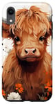 iPhone XR Cute Baby Highland Cow with Flowers Calf Animal Spring Case