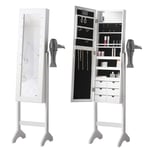 CARME Zoey Standing Full Length Mirrored Jewellery Cabinet with LED Lights & Hair Dryer Holder 6 Drawers Makeup Organiser (White)