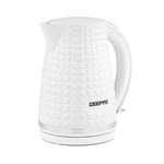 Geepas 1.7L Cordless Electric Kettle – 2200W Textured Kettle with 360° Rotational Base – Concealed Heating, Auto Shut Off & Boil Dry Sensor – Space Saving Cord Storage and LED Indicator, White
