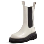 TZNZBGY Women Winter Plus Size Leather Chelsea Boots Chunky Platform Short Ankle Boots Beige Not Fur 10