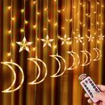 LED Star Moon Curtain Lights för Ramadan-dekoration, USB-driven Eid Mubarak Fairy Lights för inomhus, bröllop, fest, sovrum, terrass gräsmatta Ramadan Home Decoration (8 lägen)