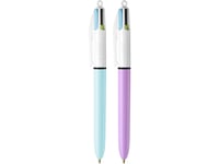 Bic 4 Colours - 4 Färgers Kulspetspenna - Blå, Grön, Rosa, Mörklila - 1 Mm - Medel - Indragbar (Paket Om 12)