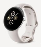 Google Pixel Watch Stainless Silver Case White Active Band Cellular -New