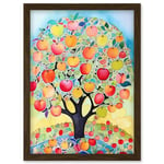 Apple Tree Fruit Harvest Day Folk Art Bright Watercolour Painting Artwork Framed Wall Art Print A4