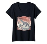 Womens Vintage Lizard Silhouette Japanese Art Komodo Dragon V-Neck T-Shirt