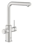 GROHE Blue Pure Minta Kitchen Sink Mixer Tap for Filtered Water (High L-Shaped 360° Swivel Spout with Pull-Out Function, Split Inner Water Ways, Tails 3/8 Inch, Easy to Fit), Stainless Steel, 30601DC0