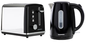 Daewoo Kensington Black Jug Kettle 1.7L & 2 Slice Toaster SET- SDA1684/SDA1583
