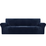 MAXIJIN Thick Velvet Extra Large Sofa Covers 4 Seater Super Stretch Non Slip Oversized Couch Cover for Dogs Cat Pet 1-Piece XL Sofa Slipcover Elastic Furniture Protector (4 Seater, Navy Blue)