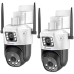 Lot de 2 Caméra Surveillance Ctronics WiFi 2,4GHz/5GHz Exterieure Double-Objectif Double-Vue ,Auto Tracking Détection Humaine Vision Nocturne Couleur