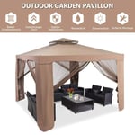 Trädgårdspaviljong trädgårdstält camping partytält med 4 sidoväggar 300 x 300 x 265 cm brun