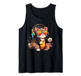 3DCute DJ Cat in Sunglasses, Funny House Cat with Headphones Tank Top
