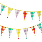 Talking Tables- Guirlande de fanions triangulaires en Tissu Vichy avec Pompons-3 m-100% Coton Bio fête colorées, décoration de Chambre d'enfant, Pâques, Pique-Nique d'été, EVERY-FABBUNT