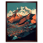 Modern City Surrounded by Tall Mountains Landscape Art Print Framed Poster Wall Decor 12x16 inch