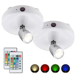 HONWELL Wireless LED Spotlight Battery Operated Ceiling Spotlights with Remote Control, RGB Dartboard Lights Timer Accent Lights, Rotatable Picture Lights for Dartboard, Picture, White, 2 Pieces