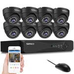 SANSCO 8CH 5MP HD CCTV Camera System, 8 Channel H.265 DVR Recorder, 8pcs 2MP Outdoor/Indoor Dome Security Cameras (Improved Night Vision, Face/Human Detection, IP66 Vandalproof, Email/APP Alert)
