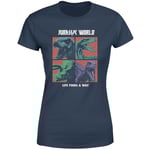 Jurassic Park World Four Colour Faces Women's T-Shirt - Navy - XL