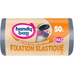 Handy bag sacs poubelle fixation elastique 50l, 80% de plastique recyclé, 1 rouleau de 10 sacs