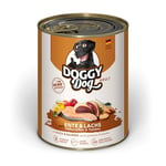 DOGGY Dog Paté Lot de 6 boîtes de 800 g de nourriture humide pour chien sans céréales avec huile de saumon et moule aux orles vertes, aliment complet avec patate douce et tomate, fabriqué en Allemagne