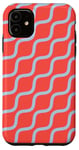 Coque pour iPhone 11 Red Grey Wavy Lines Curve Row Sound Wave Retro Pattern